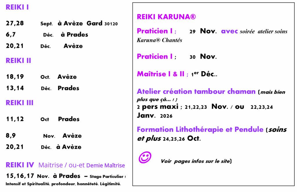 dates des stages reiki montpellier prades aveze hérault grad