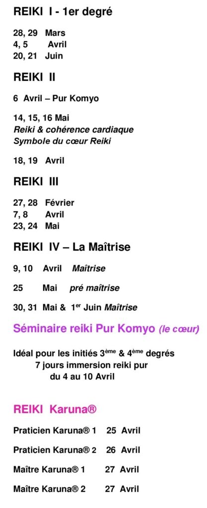 Dates stages initiations reiki montpellier nimes le vigan